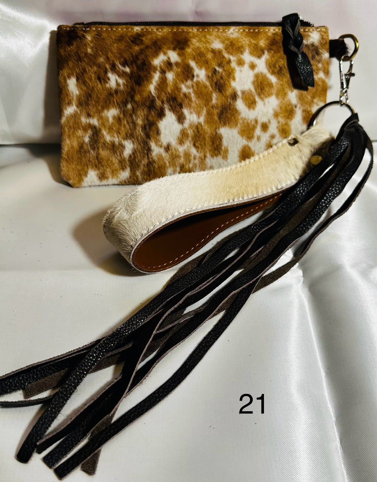 Cowhide Wristlet, Purse Bag, Fringe, Trio I