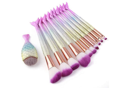 Makeup Brushes 11PCS Make Up Foundation Eyebrow Eyeliner Blush Cosmetic Concealer Brushes(Mermaid Colorful)