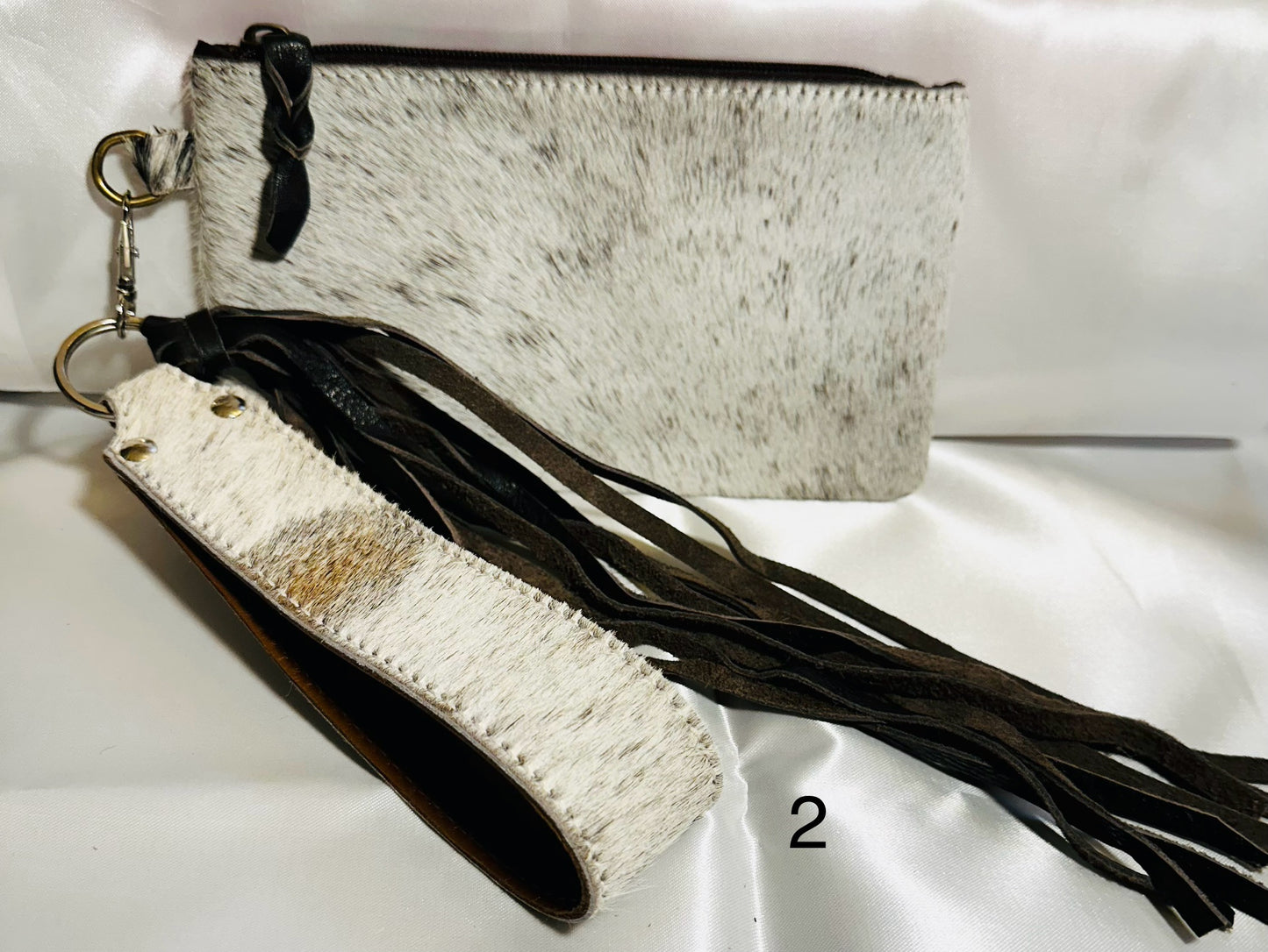 Cowhide Wristlet, Purse Bag, Fringe, Trio I