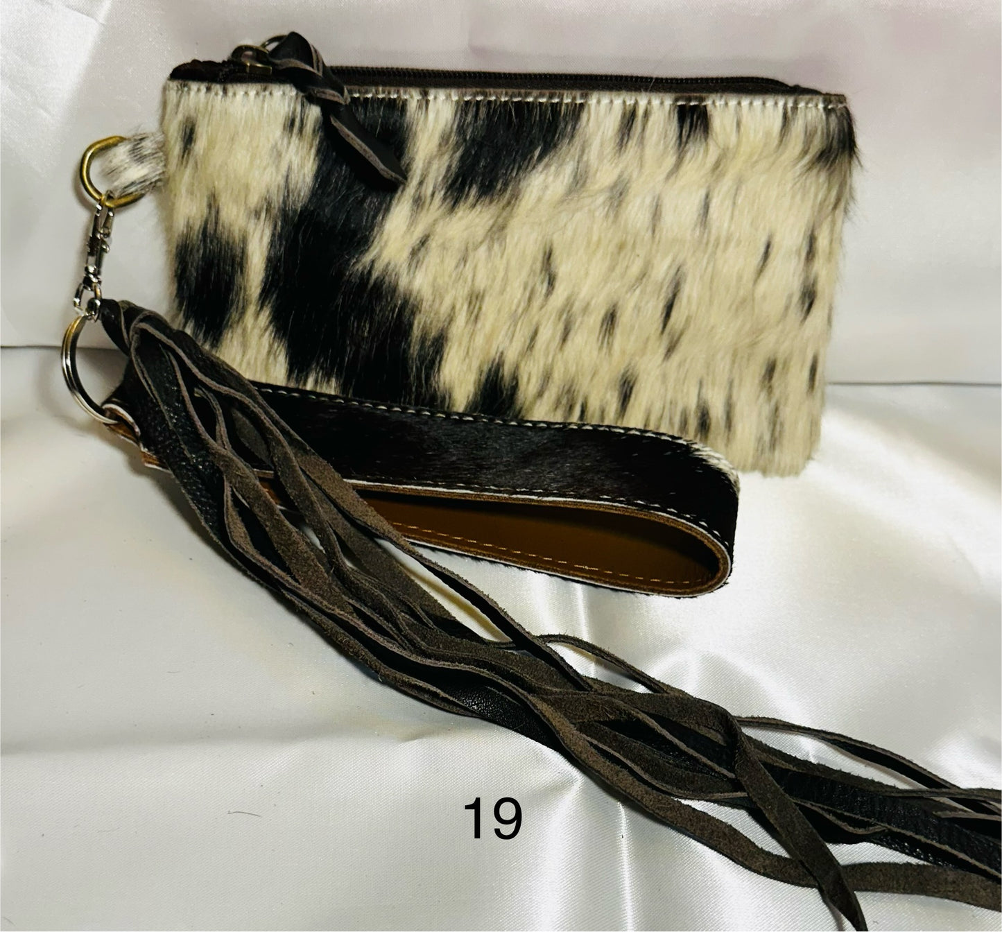 Cowhide Wristlet, Purse Bag, Fringe, Trio I