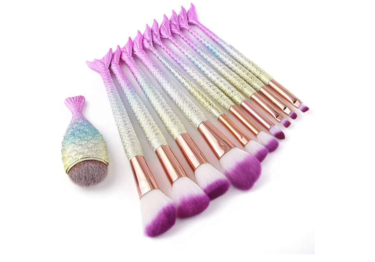 Makeup Brushes 11PCS Make Up Foundation Eyebrow Eyeliner Blush Cosmetic Concealer Brushes(Mermaid Colorful)