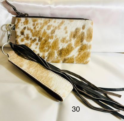 Cowhide Wristlet, Purse Bag, Fringe, Trio I