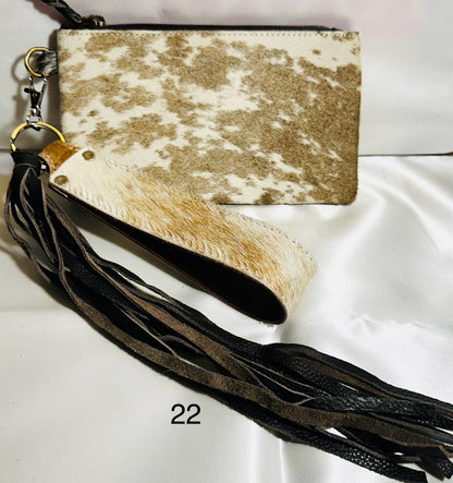 Cowhide Wristlet, Purse Bag, Fringe, Trio I