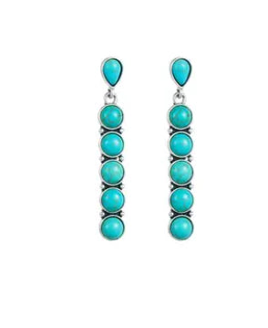 Newest Bohemian Western Vintage Cowgirl Long Turquoise Drop Earrings