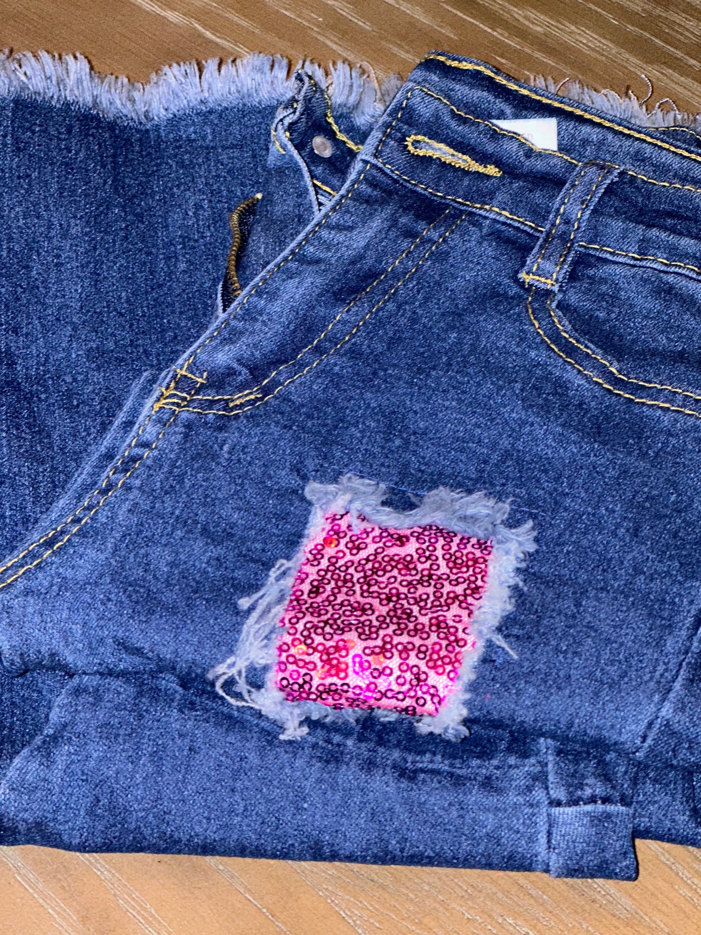 Girls Bell Bottom Sequined Jeans