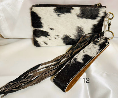 Cowhide Wristlet, Purse Bag, Fringe, Trio I