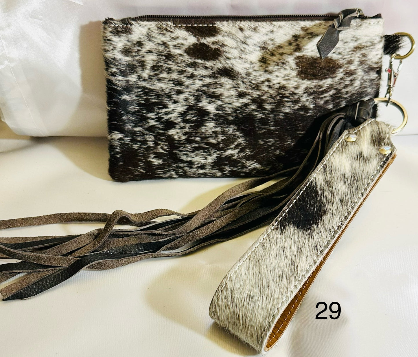 Cowhide Wristlet, Purse Bag, Fringe, Trio I