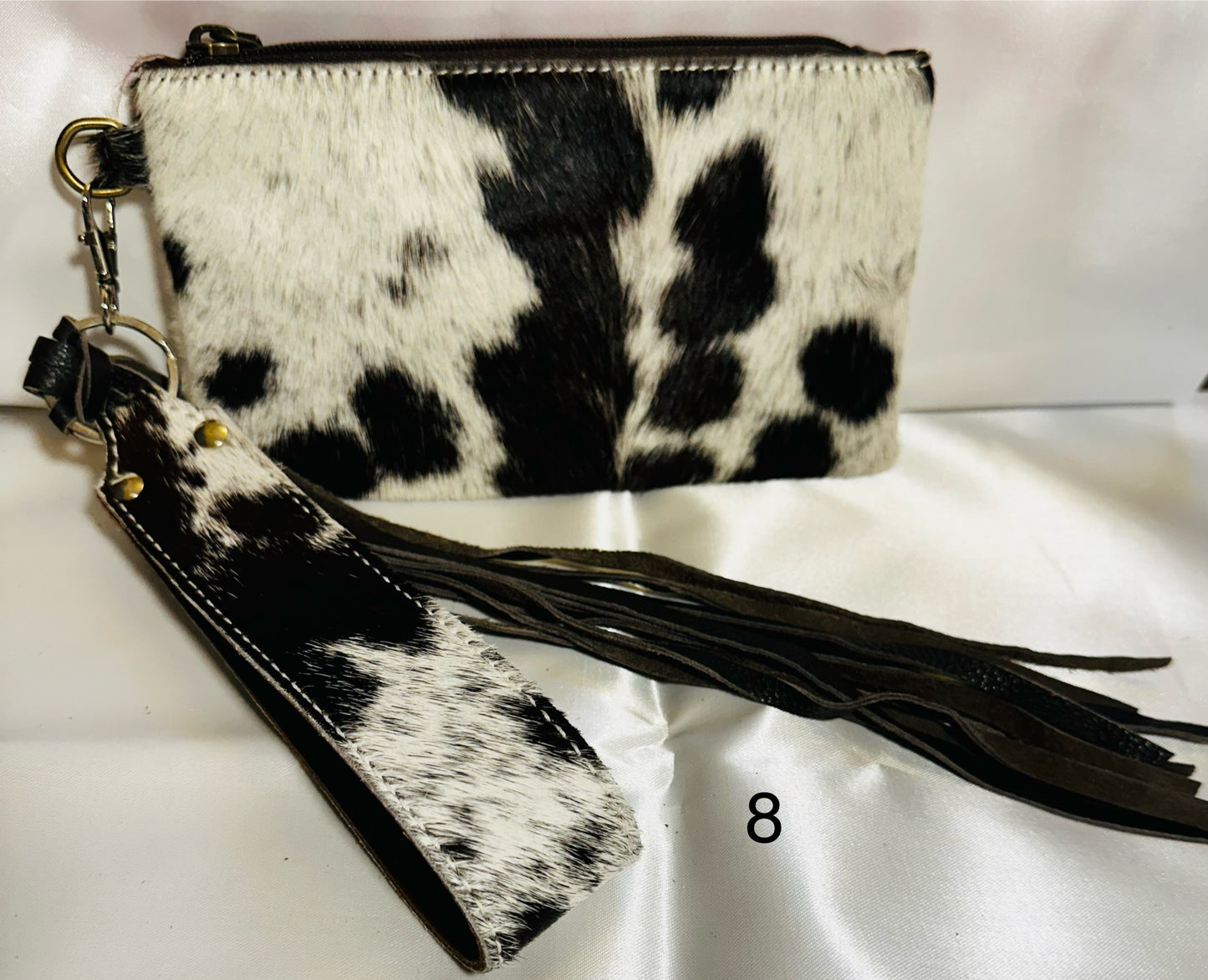 Cowhide Wristlet, Purse Bag, Fringe, Trio I