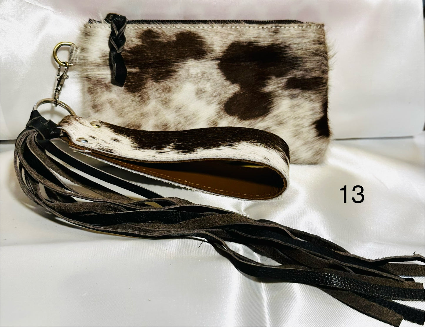 Cowhide Wristlet, Purse Bag, Fringe, Trio I