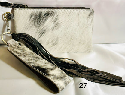 Cowhide Wristlet, Purse Bag, Fringe, Trio I