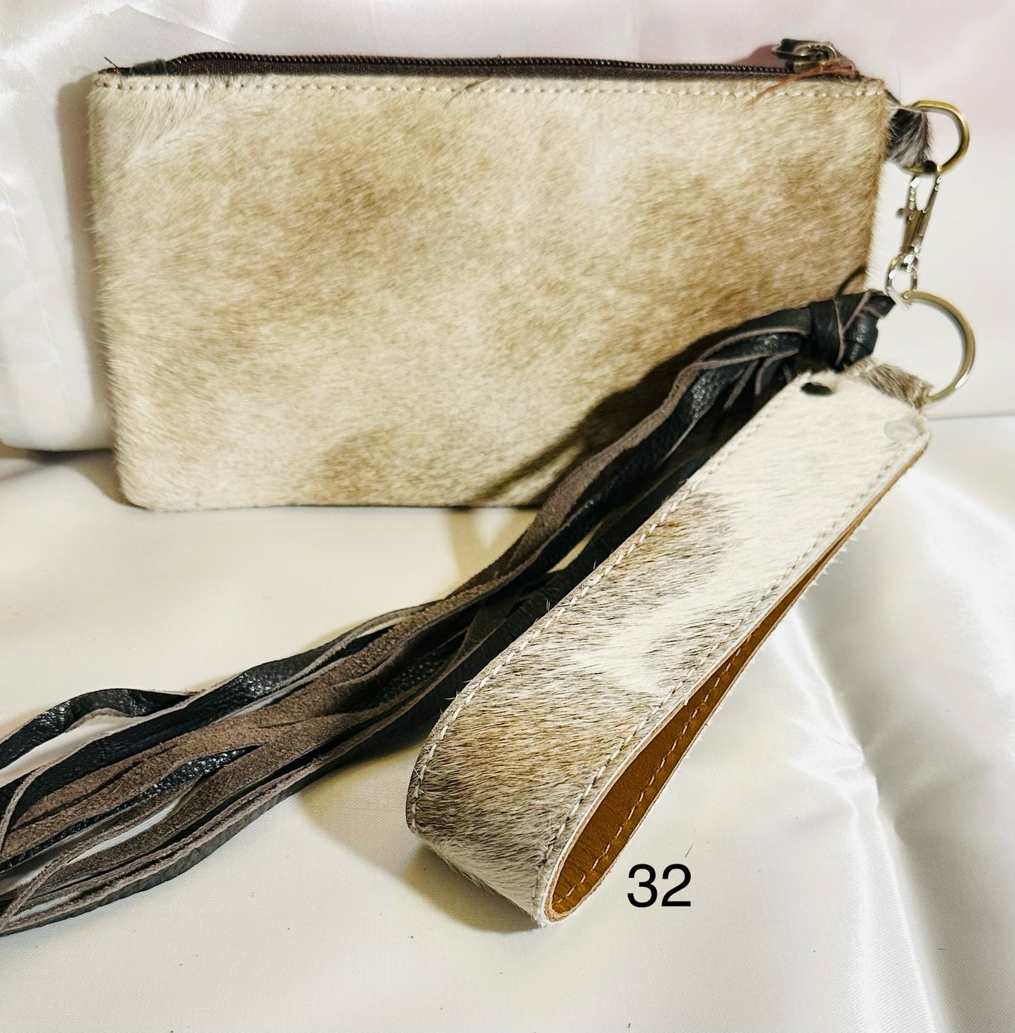 Cowhide Wristlet, Purse Bag, Fringe, Trio I