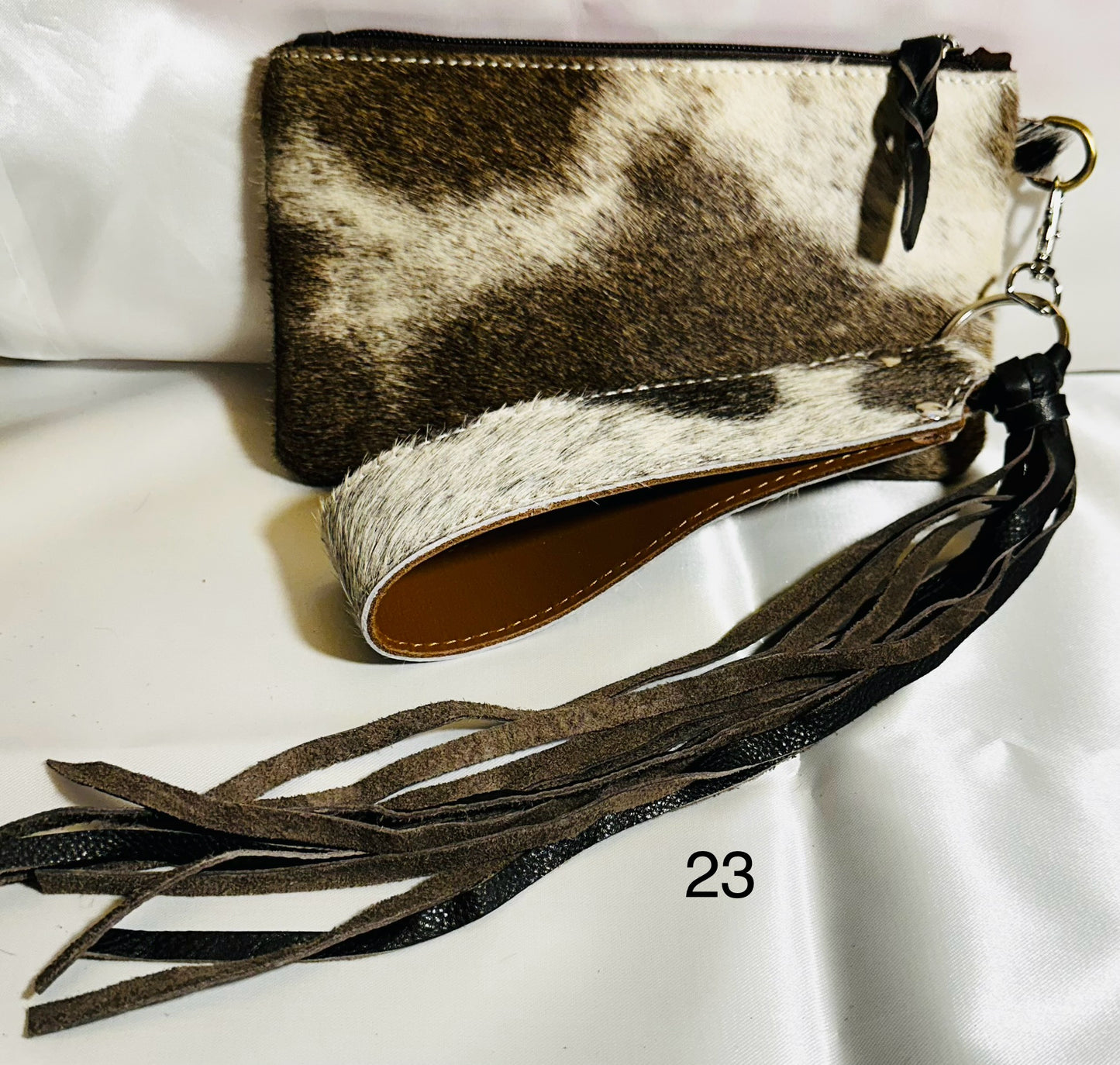 Cowhide Wristlet, Purse Bag, Fringe, Trio I