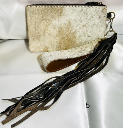 Cowhide Wristlet, Purse Bag, Fringe, Trio I