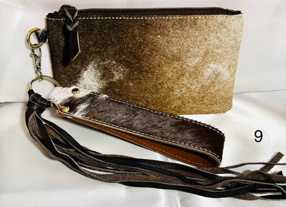 Cowhide Wristlet, Purse Bag, Fringe, Trio I