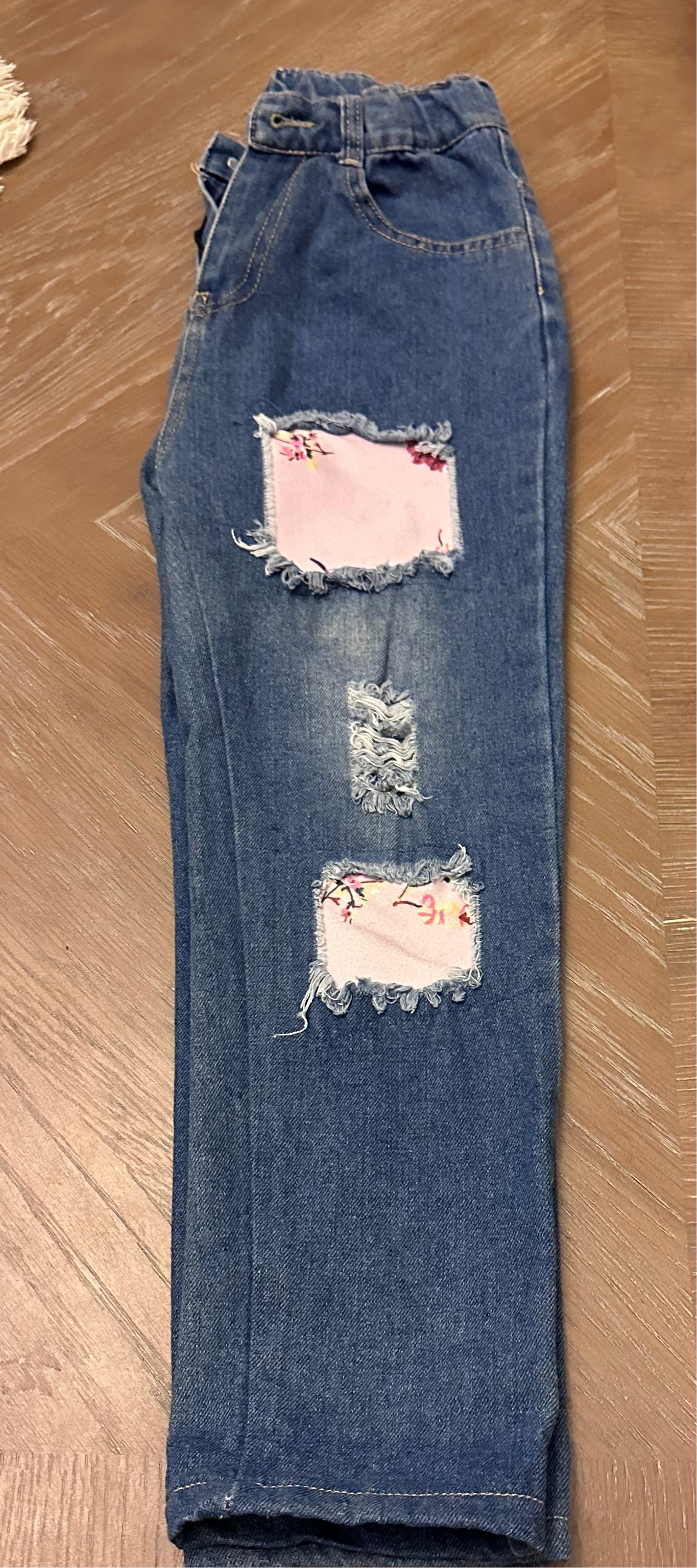 Pink Flower Distressed Jeans