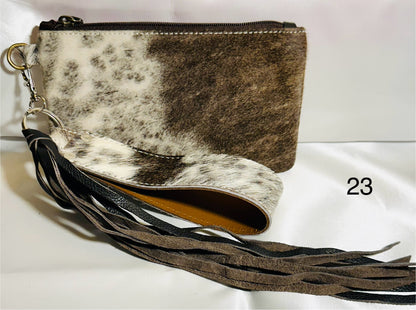 Cowhide Wristlet, Purse Bag, Fringe, Trio I