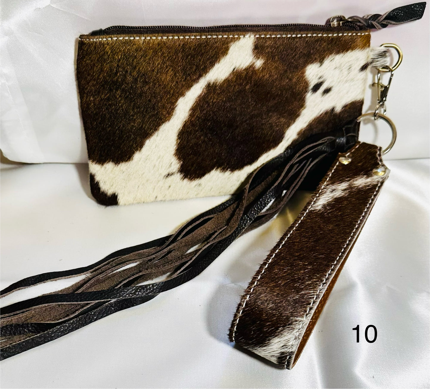 Cowhide Wristlet, Purse Bag, Fringe, Trio I