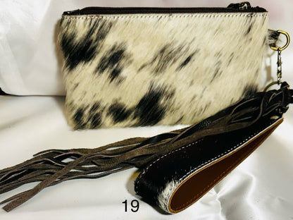 Cowhide Wristlet, Purse Bag, Fringe, Trio I