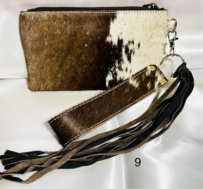 Cowhide Wristlet, Purse Bag, Fringe, Trio I