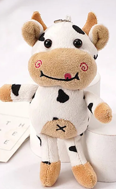 15CM Cow Stuffed Animals Kawaii Cute Stuffed cow plush keychain Fluffy plush toys stuffed animal keychain
Backpack 
Handbag charm