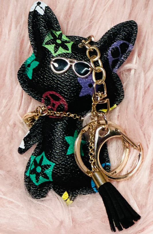 Fox Keychains Key Rings Holder for Women, Cute Flower PU Leather Car Keyrings, Fashion Design Bag Chains