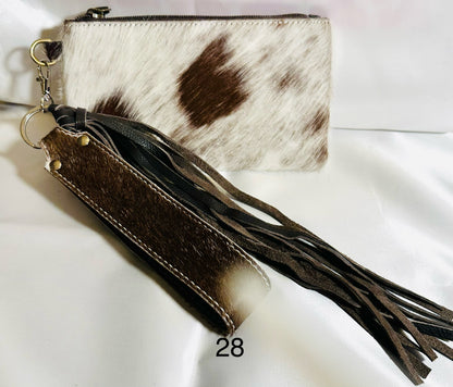 Cowhide Wristlet, Purse Bag, Fringe, Trio I