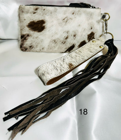 Cowhide Wristlet, Purse Bag, Fringe, Trio I