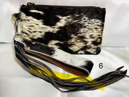 Cowhide Wristlet, Purse Bag, Fringe, Trio I