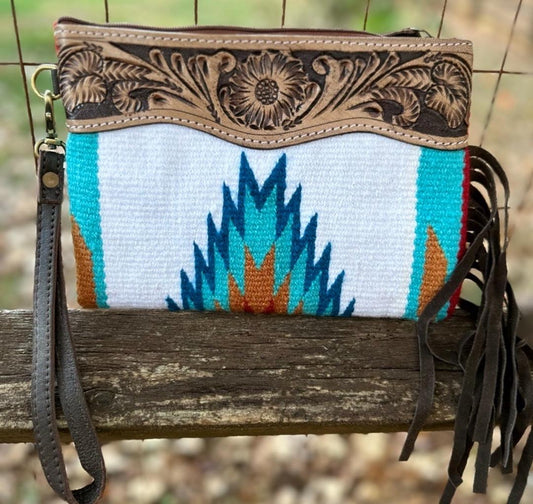 Aztec - Saddle Blanket - Tooled Leather - Wristlet - FR