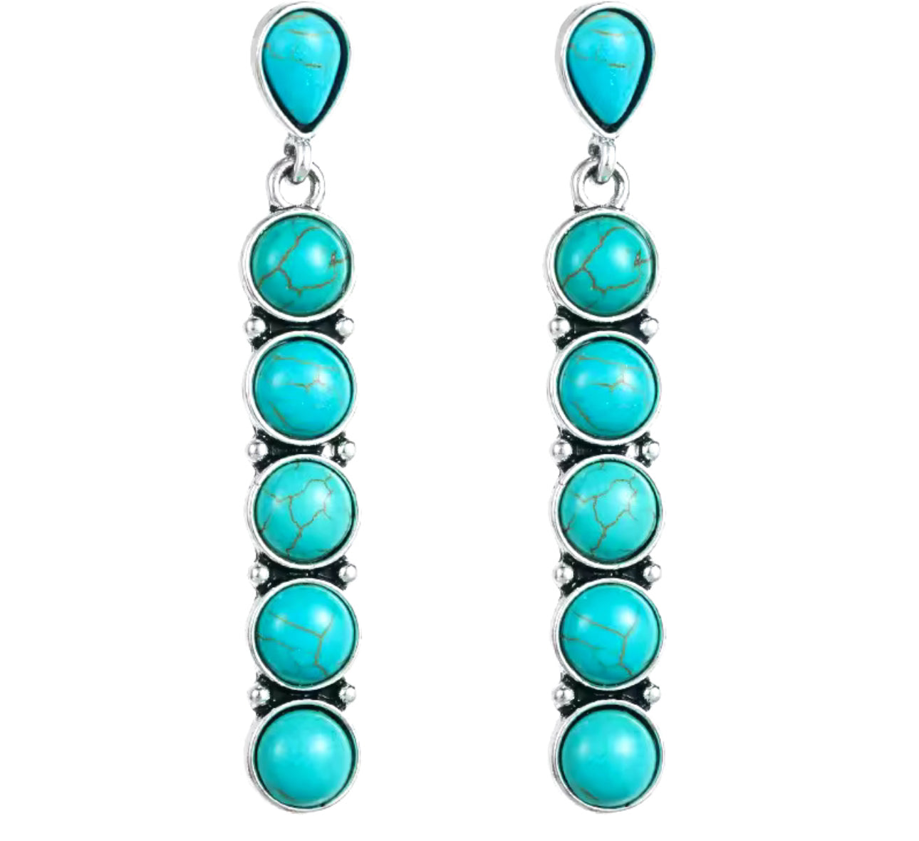 Newest Bohemian Western Vintage Cowgirl Long Turquoise Drop Earrings