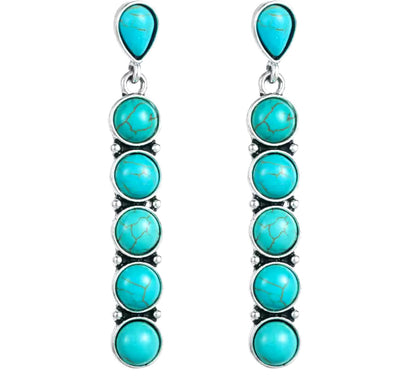 Newest Bohemian Western Vintage Cowgirl Long Turquoise Drop Earrings