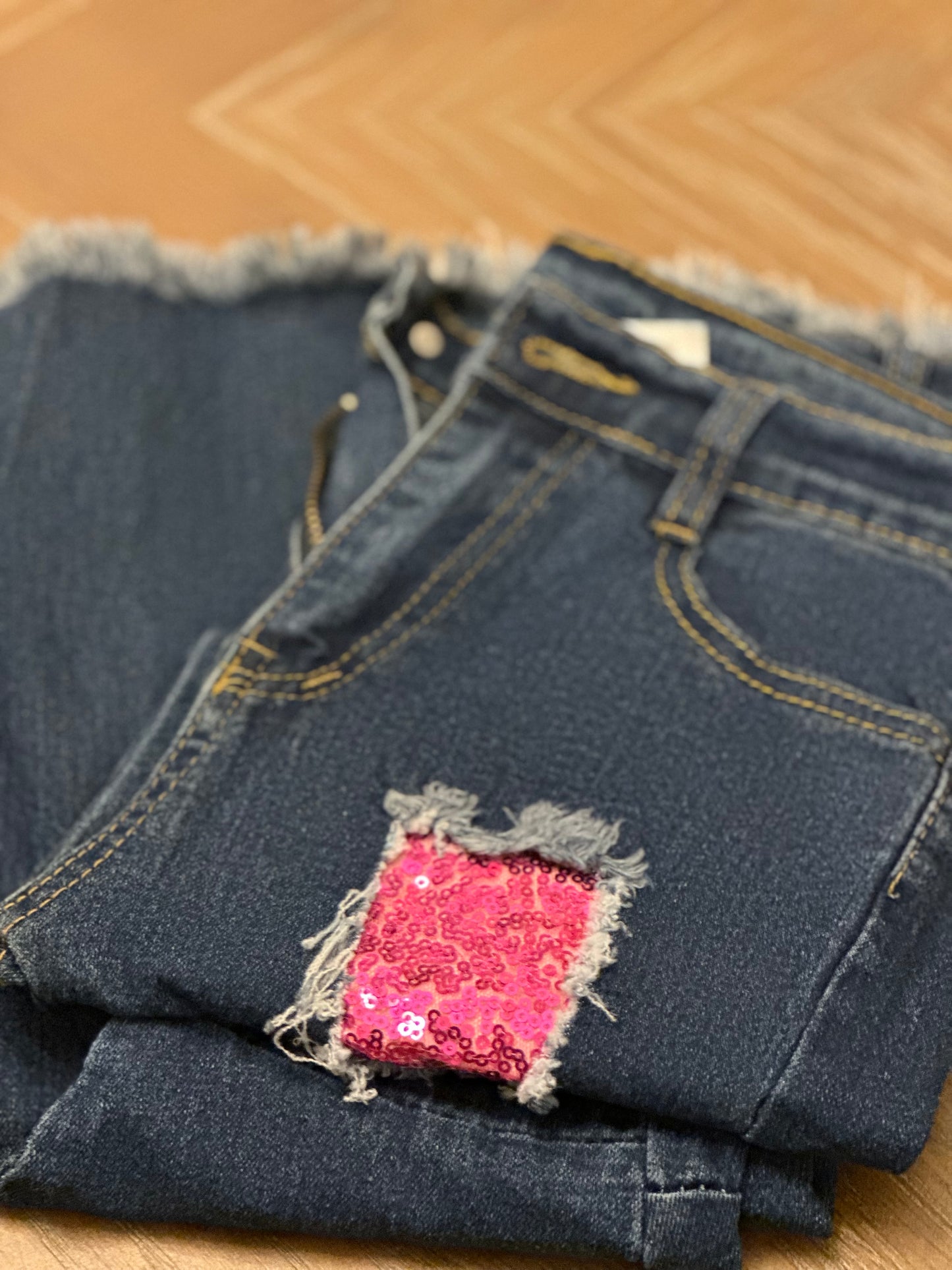 Girls Bell Bottom Sequined Jeans