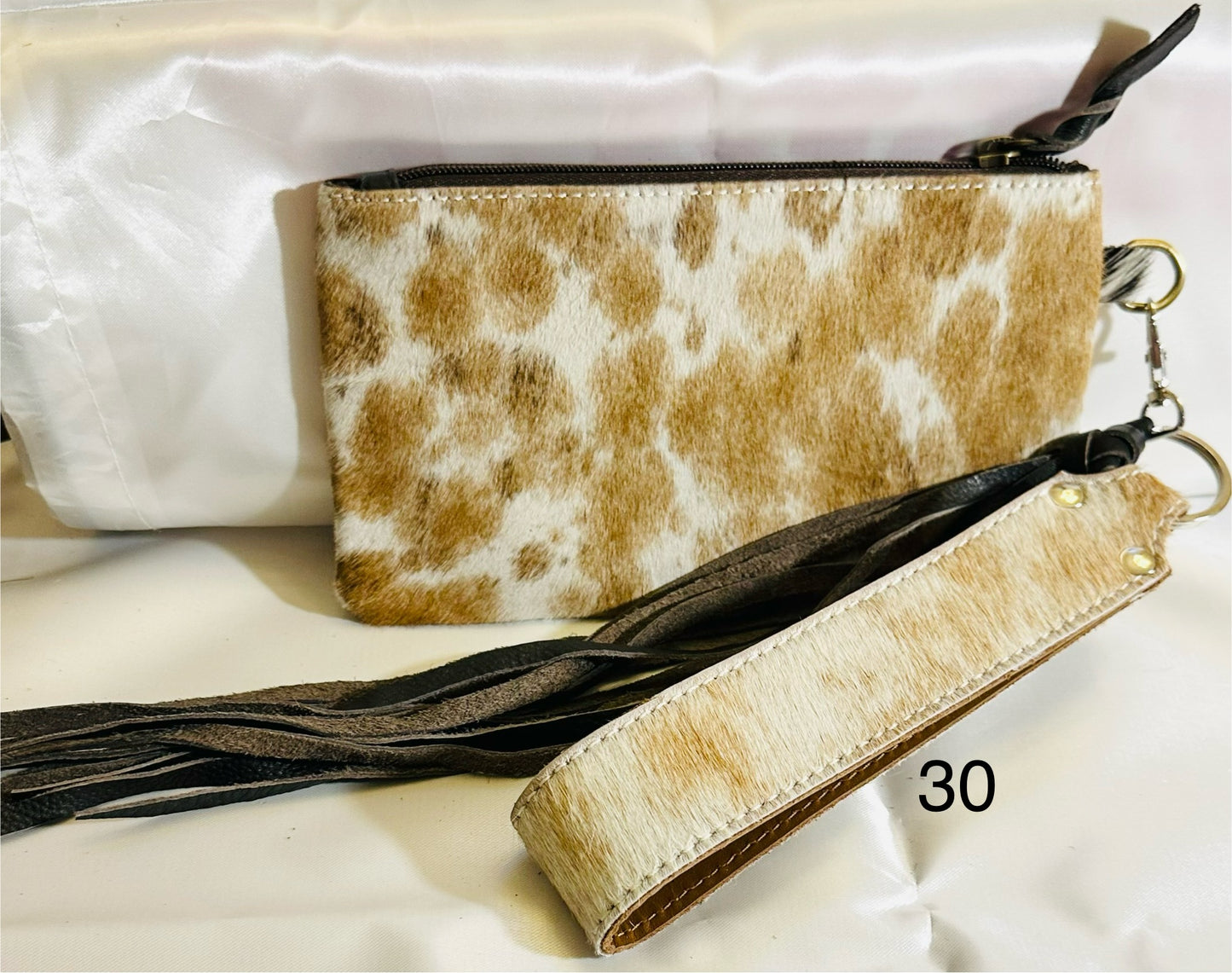 Cowhide Wristlet, Purse Bag, Fringe, Trio I