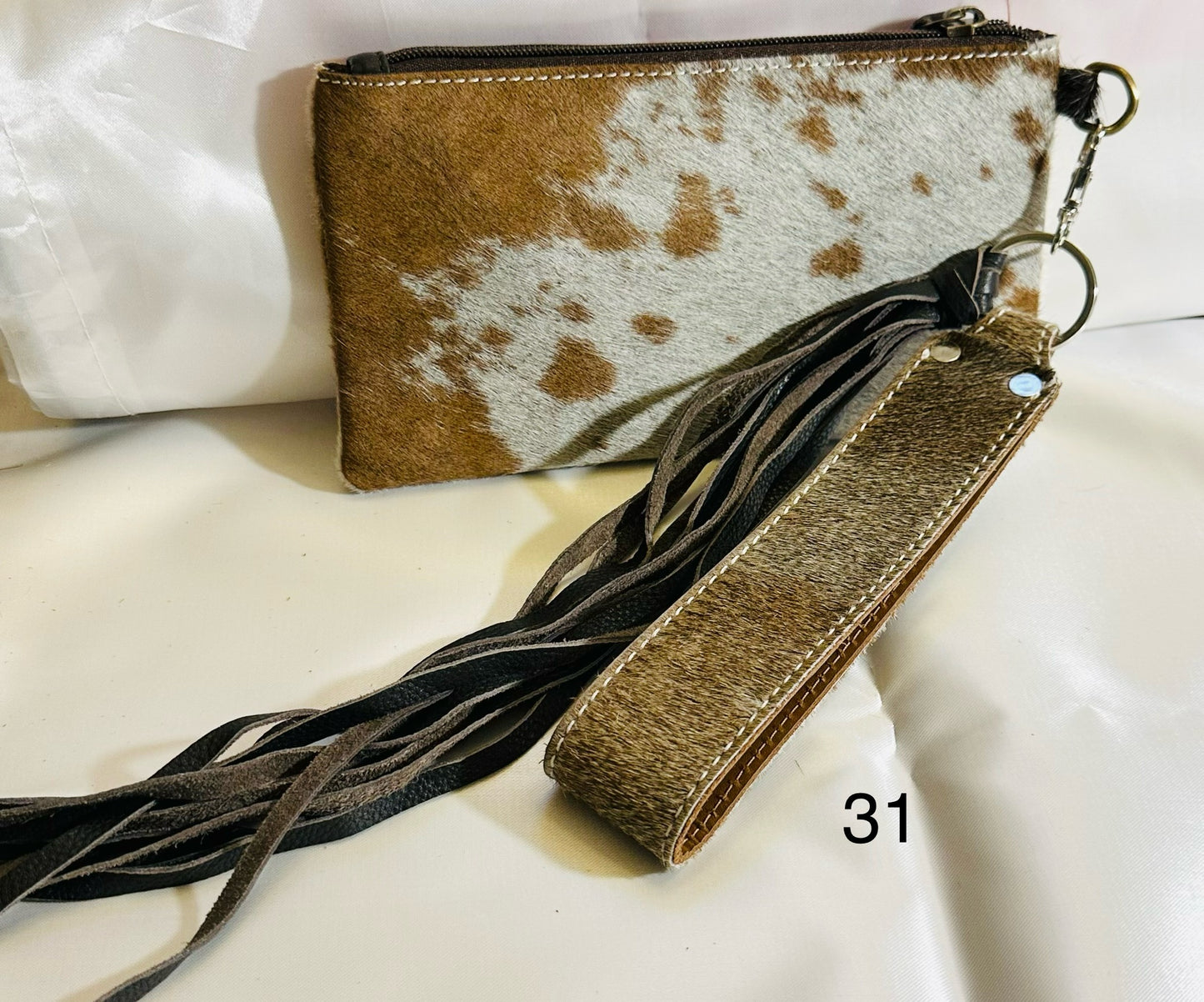 Cowhide Wristlet, Purse Bag, Fringe, Trio I