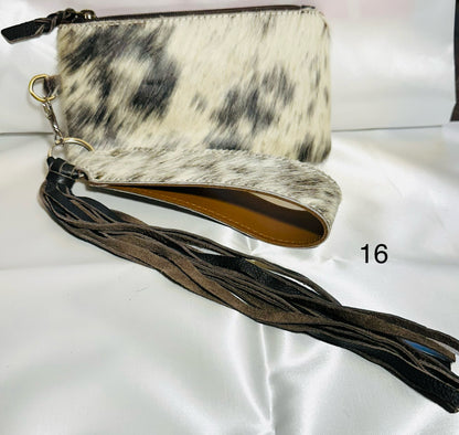 Cowhide Wristlet, Purse Bag, Fringe, Trio I