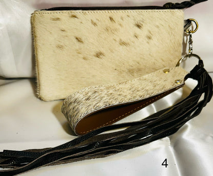 Cowhide Wristlet, Purse Bag, Fringe, Trio I