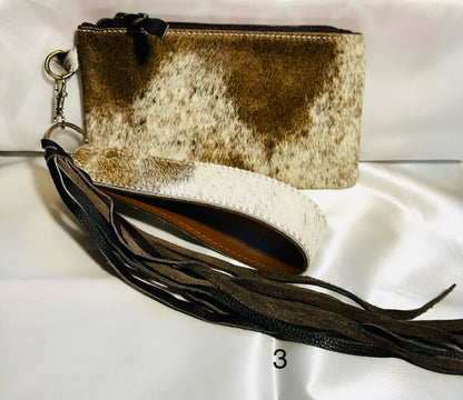 Cowhide Wristlet, Purse Bag, Fringe, Trio I