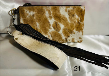 Cowhide Wristlet, Purse Bag, Fringe, Trio I