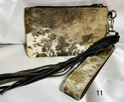 Cowhide Wristlet, Purse Bag, Fringe, Trio I