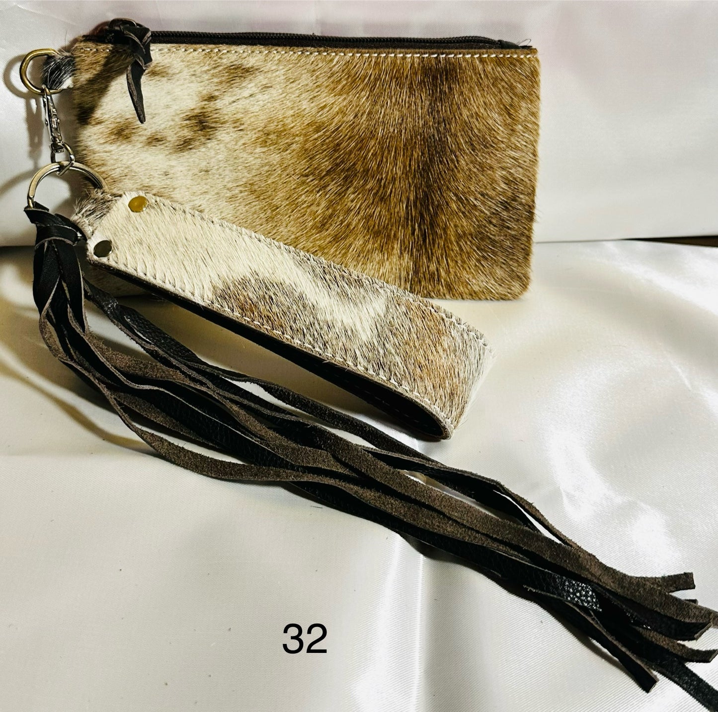 Cowhide Wristlet, Purse Bag, Fringe, Trio I