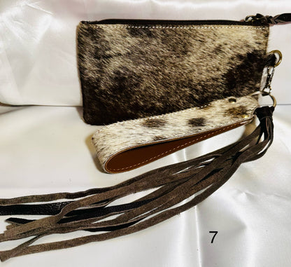 Cowhide Wristlet, Purse Bag, Fringe, Trio I