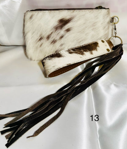 Cowhide Wristlet, Purse Bag, Fringe, Trio I