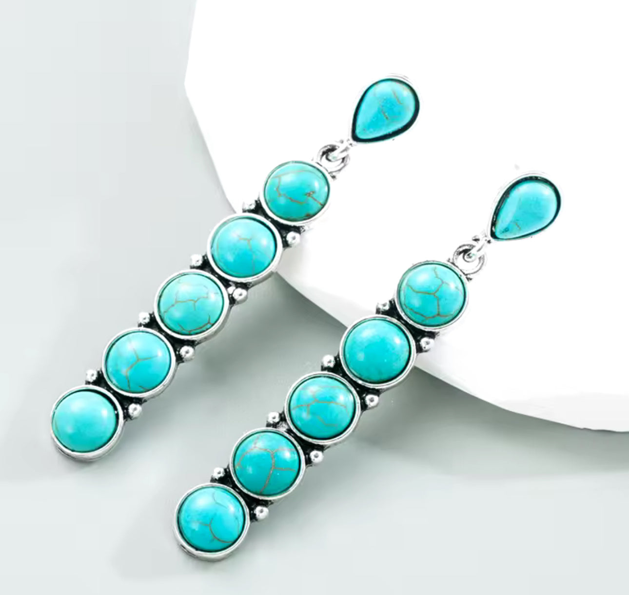 Newest Bohemian Western Vintage Cowgirl Long Turquoise Drop Earrings