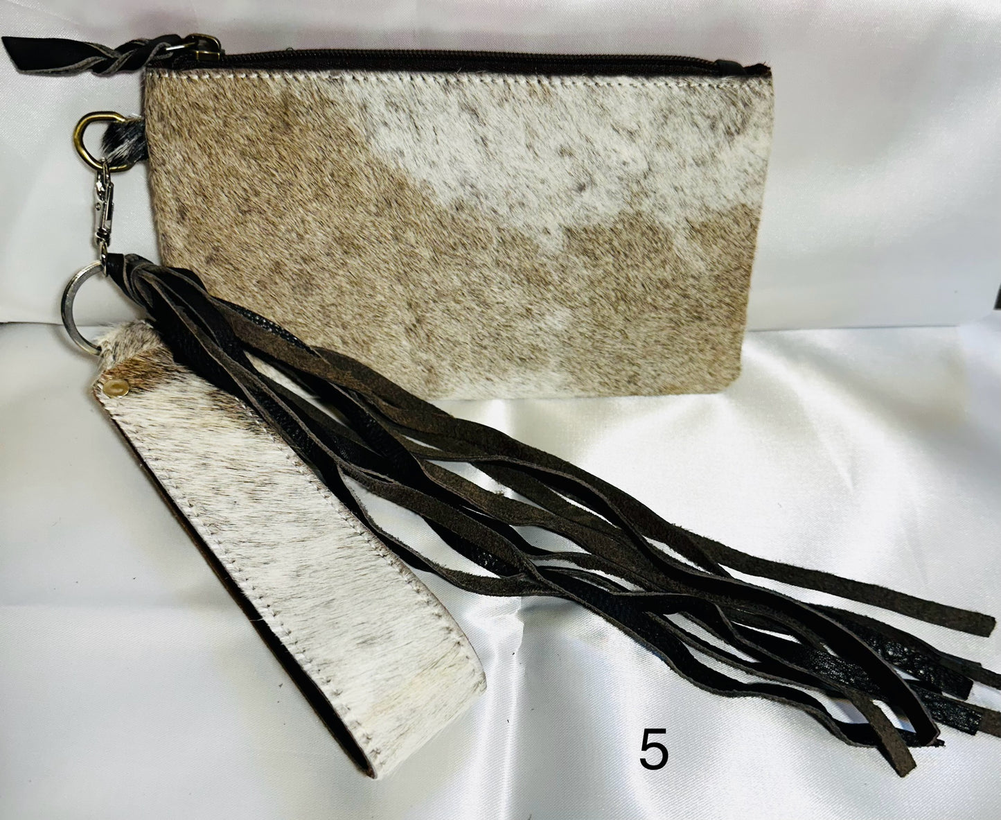 Cowhide Wristlet, Purse Bag, Fringe, Trio I