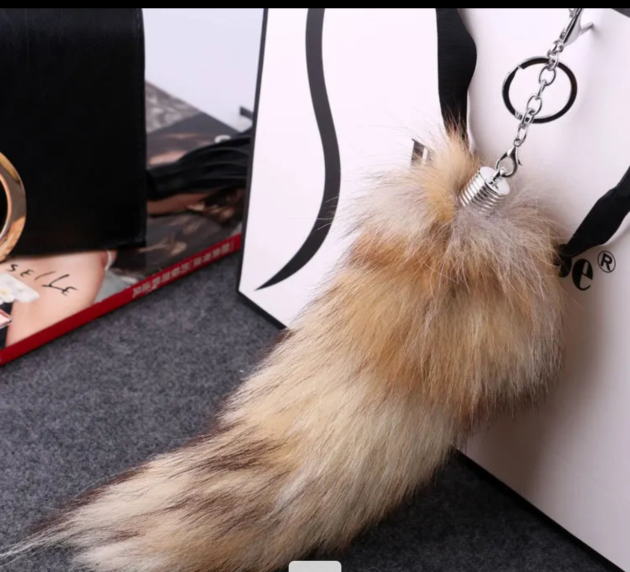 Oversized Faux Fur Fox Tail Keychain - Fashionable Accessory for Women