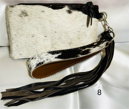 Cowhide Wristlet, Purse Bag, Fringe, Trio I