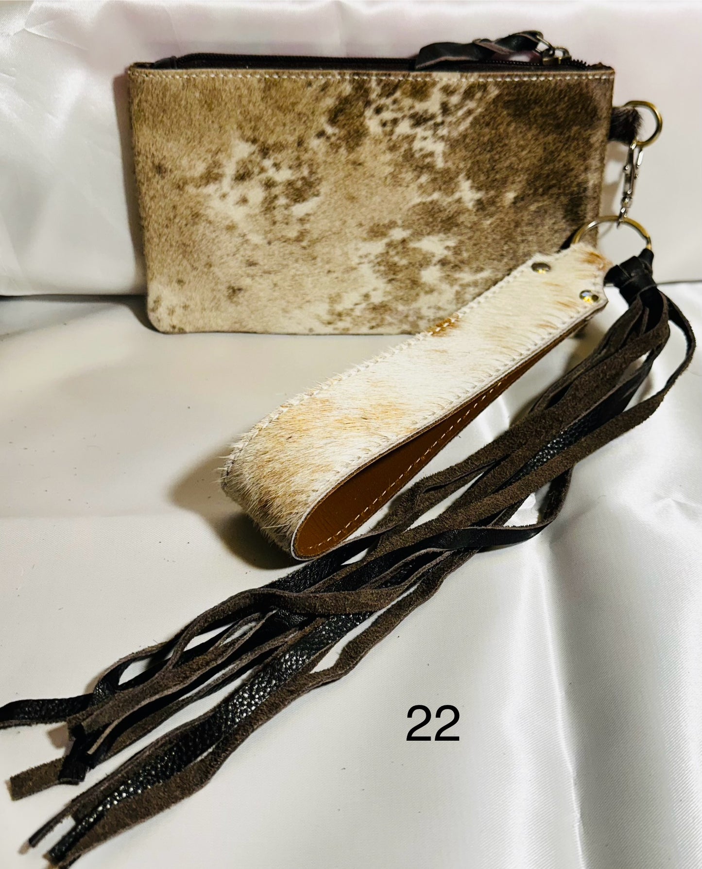 Cowhide Wristlet, Purse Bag, Fringe, Trio I