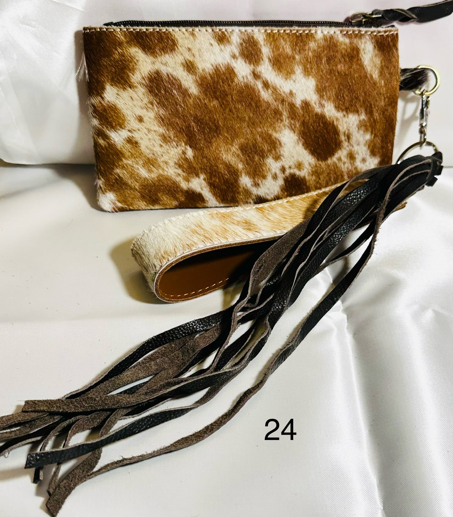 Cowhide Wristlet, Purse Bag, Fringe, Trio I