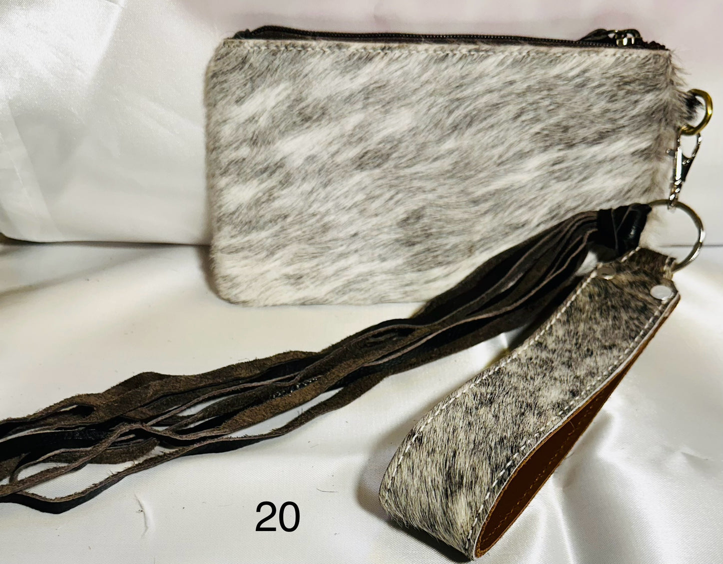 Cowhide Wristlet, Purse Bag, Fringe, Trio I