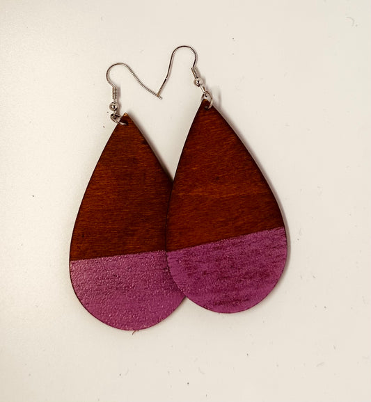 Hand Painted Teardrop Wood Rustic Earrings Pastel - Wooden Earrings for Summer - Artisan Cute Wooden Earrings - Dangling Earring Gift